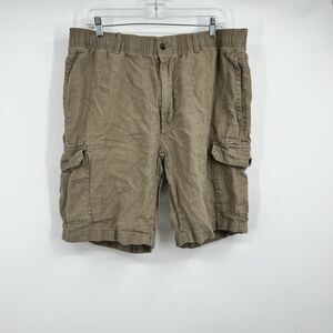 Mens Caribbean 100% Linen Tan Cargo Shorts 38” Resort Cruise Beach Vacation